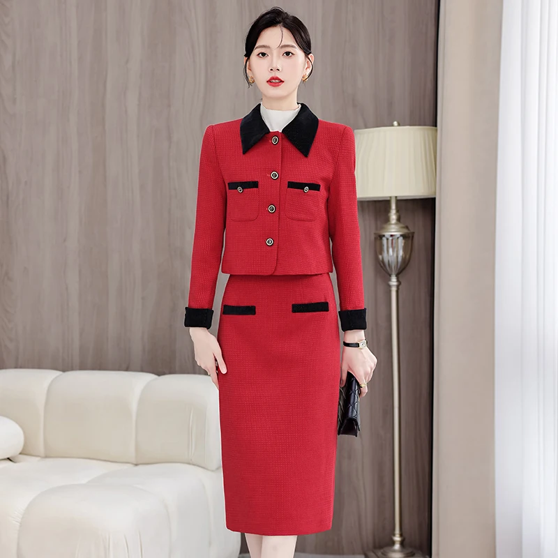 Vysoko kvalitné tkanina Formálne elegantné elegantný štýl Ženy Business Blazers obleky s kabátom a sukňou Professional Career Outfits