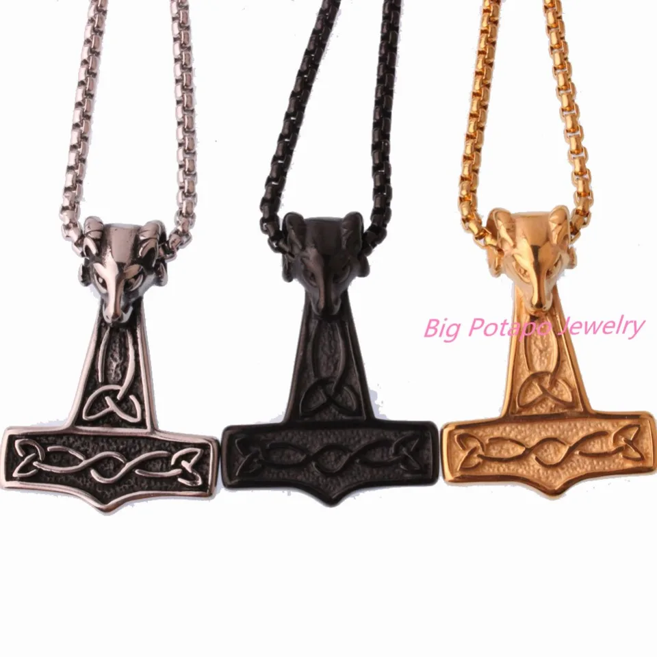 Vysoko kvalitné vinobranie z nehrdzavejúcej ocele Knot Ovce Thor Hammer Pendant Náhrdelník