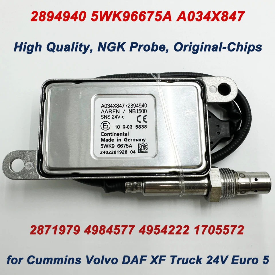Vysoko kvalitné čipy pre NGK Probe 5WK96675A 2894940 NOx kyslíkový senzor vyrobený v DE pre Cummins Volvo DAF XF TRACK EUR 5 A034X847