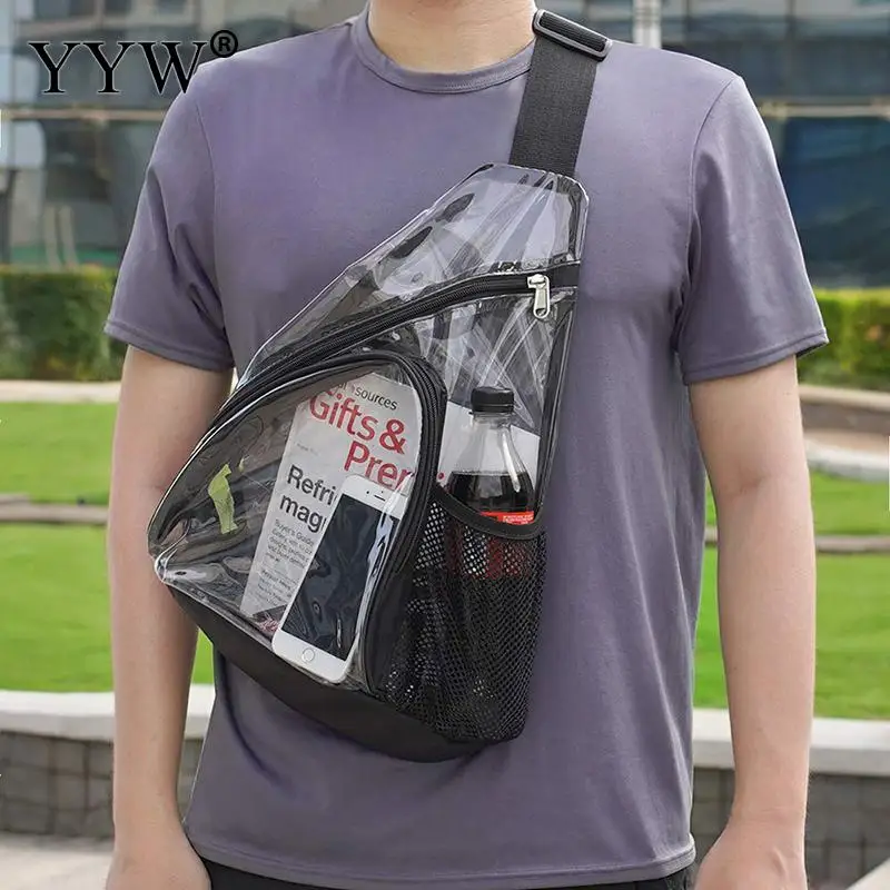 Vysoko kvalitné číre muži vrecká na prenosný štadión Schválil malý PVC Crossbody Batoh Vodotesný neformálny messenger