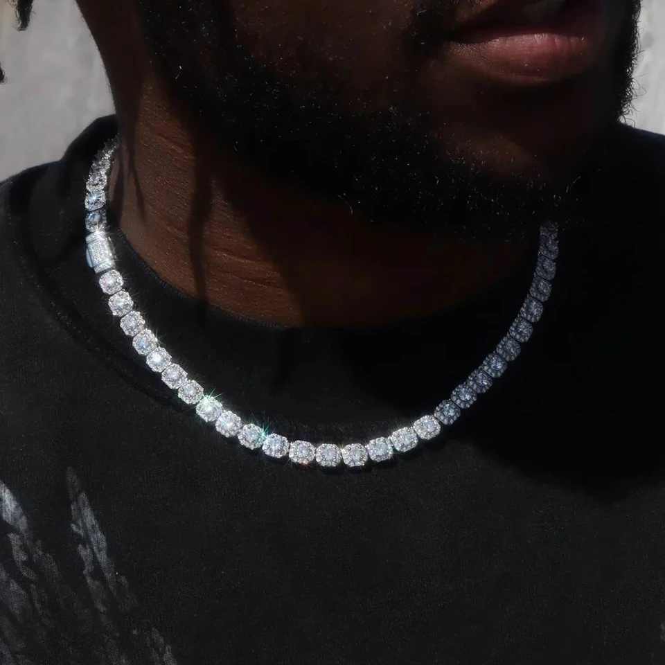 Vysoko kvalitný 8 mm ľadový bling 5A kubický zirkónia cz šperky geometrické číry Cz Dláždený hiphop cz klastrový reťazec retiazka muži Náhrdelník