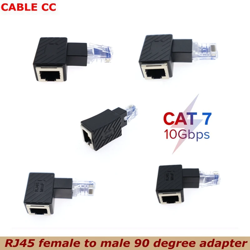 Vysoko kvalitný 90 -stupňový mužský až žena hore a dole doľava a doprava RJ45 CAT 5E 6E CAT7 LAN ETHERNET Adaptér siete