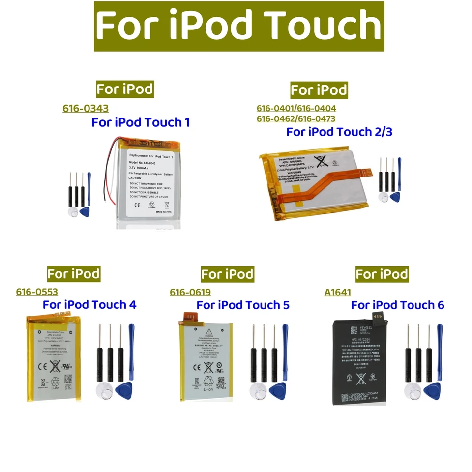 Vysoko kvalitný dotyk 6 li-polyméru Nabíjateľná batéria pre iPod Touch 1 2 3 4 5 6 VÝMENA batérie batérie s bezplatnými náradím