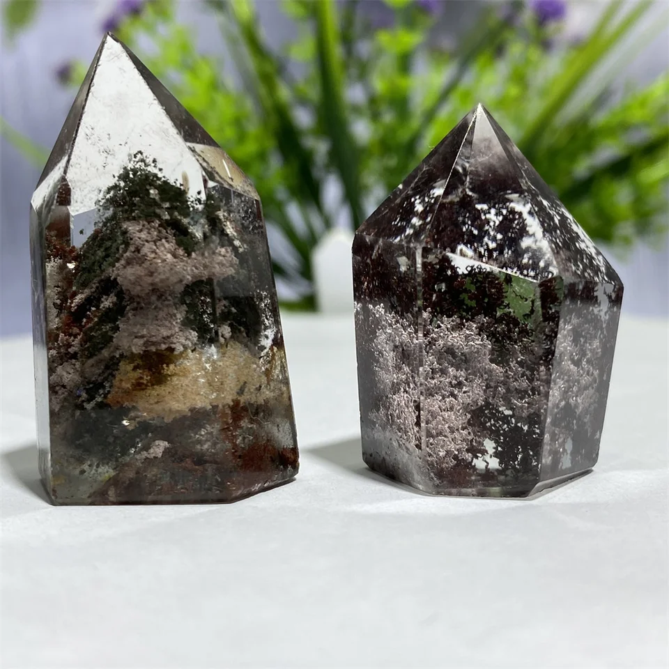 Vysoko kvalitný duchovný krištáľový prírodný zelený Phantom Quartz Hexagon Hexagon Prism Tower OBELISK Spiritual Reiki Gift Stone Domov Dekorácie