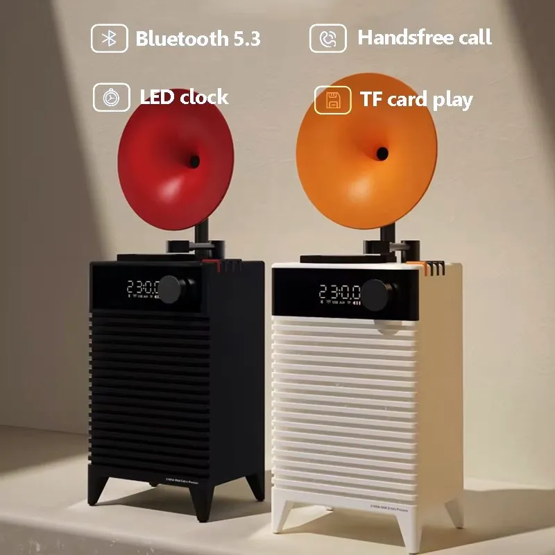 Vysoko kvalitný moderný Bluetooth 5.3 Reproduktor Domov LED hodiny subwoofer retro vinylový záznam Ornament Music Box Creative Christmas Darček
