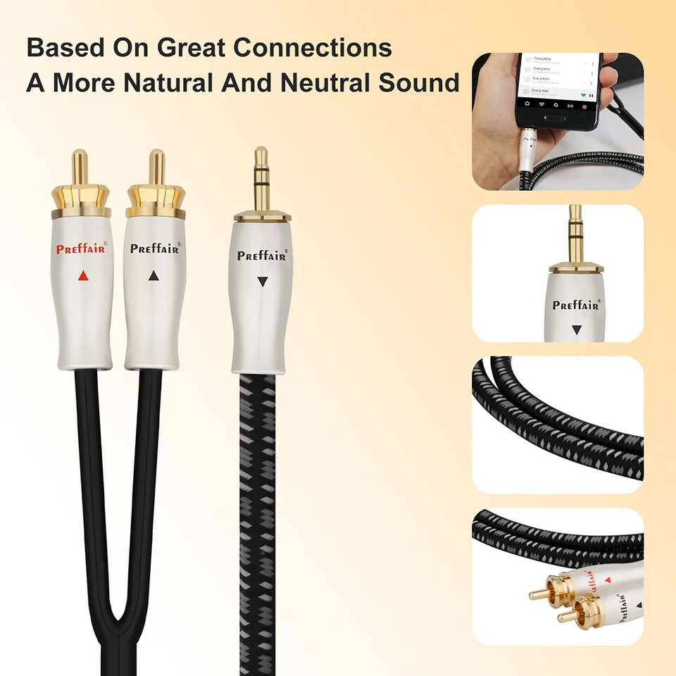 Vysoko kvalitný prefér X430 HIFI Audio OFC Copper Aux kábel, 3,5 mm muž do 2 mužských konektorov RCA Aux kábel pre mobilný telefón, iPad