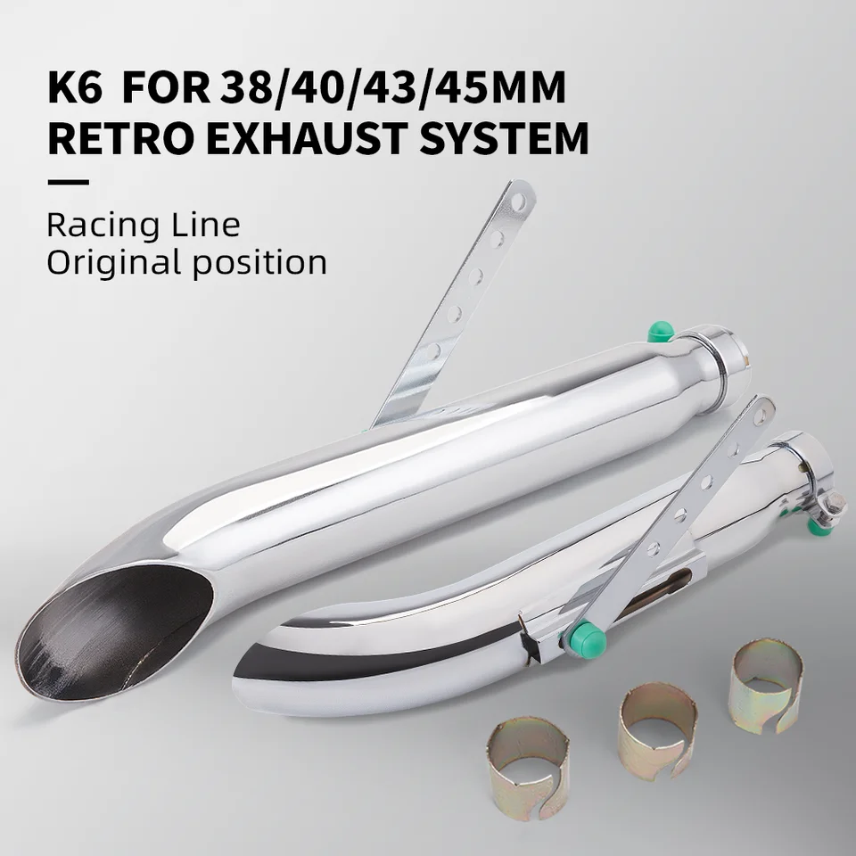 Vysoko kvalitný výfukový systém MRETRO Racing Line, pôvodná poloha, vhodná pre motocykel K6 Retro Harley 38/40/43/45 mm