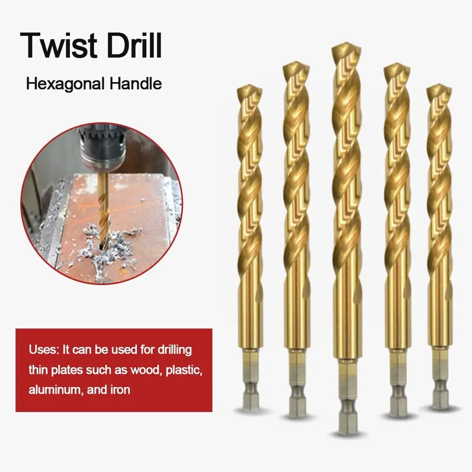 Vysoko kvalitný výkonový nástroj Titán potiahnutý 1/4 šesťhrannej drieku Twist Vŕta vŕtačka Bit Set Hexagonálna rukoväť vysokej rýchlosti