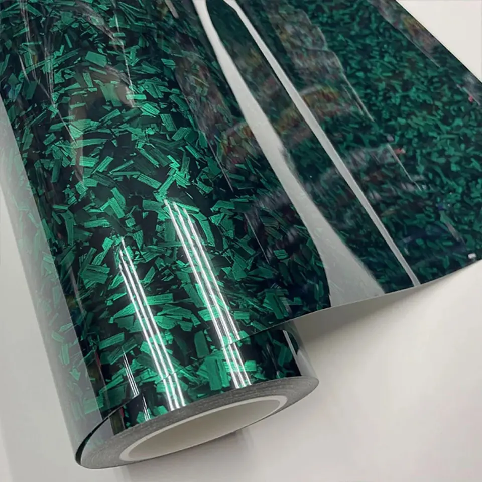 Vysoko lesklá zelená kované kované uhlíkové vlákno Warp Car Vinyl Wrap Pet 3D/6D efekt lepenka na motocykle Skladba automobilu Interiér