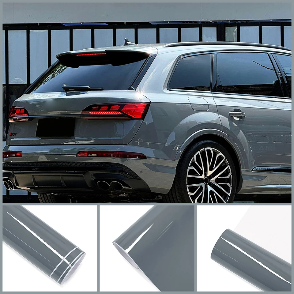 Vysoko lesklý lesklý šedý šedý auto celé telo zábal Vinyl Film Auto PVC Color Zmena nálepky Ochranné nálepky DIY ladenie príslušenstva