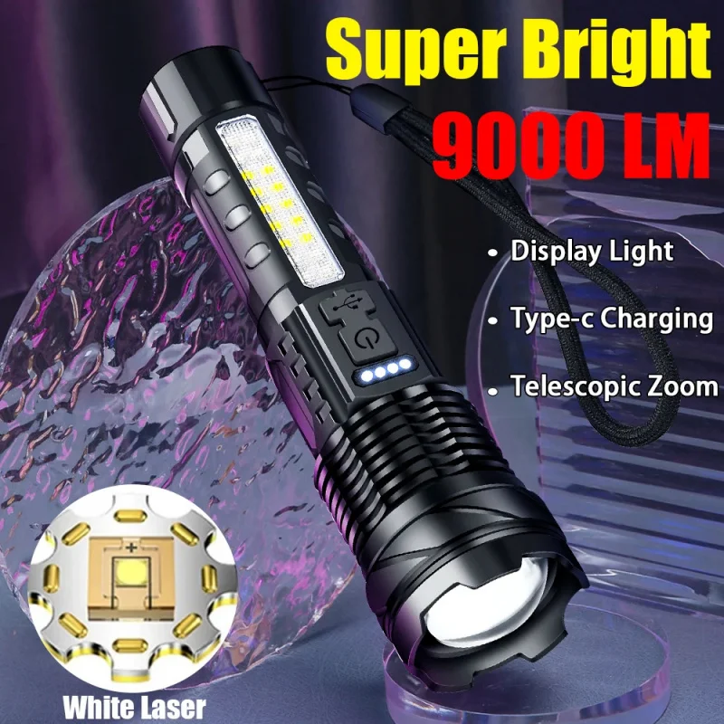 Vysoko silné elektrické LED baterky Teleskopické priblíženie taktické núdzové reflektory nabíjanie typu C nabíjanie Rybolov biele laserové baterky