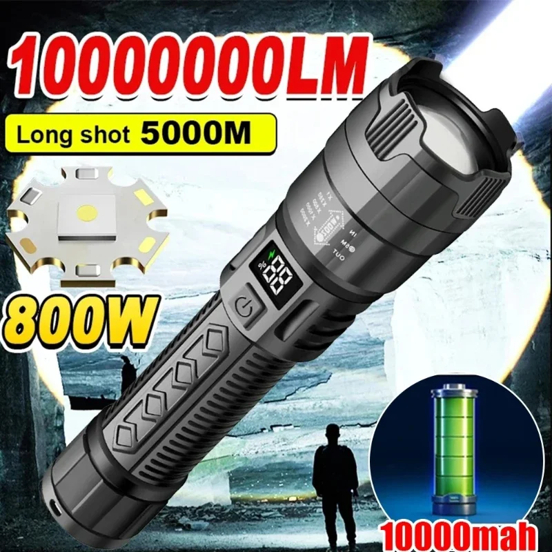 Vysoko silné výkonové LED baterky 2000lm taktické baterky s displejom Light USB Nabíjanie kempingu Rybolov Núdzová priblíženie Lantern
