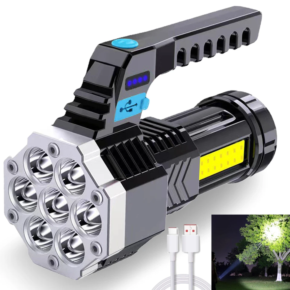 Vysoko výkonná baterka Výkonná USB Nabíjateľná vrecká na prenosné vonkajšie lampa vstavaná batéria 7 LED baterky