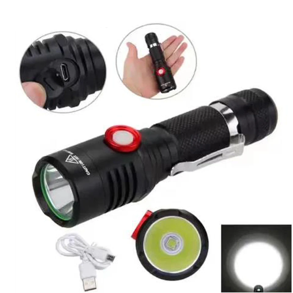 Vysoko výkonná LED baterka Vodotesná sebaobrana kempingu Flash Light Light Outdoor Prenosná lampa +1*18650 Batéria +nabíjačka USB