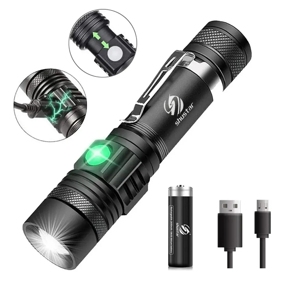 Vysoko výkonné LED baterky zväčšiteľné kempingové kempingové pochodeň s perličkami LED lampy T6 vodotesné 4 osvetľovacie režimy Multifunkcia USB nabíjačka