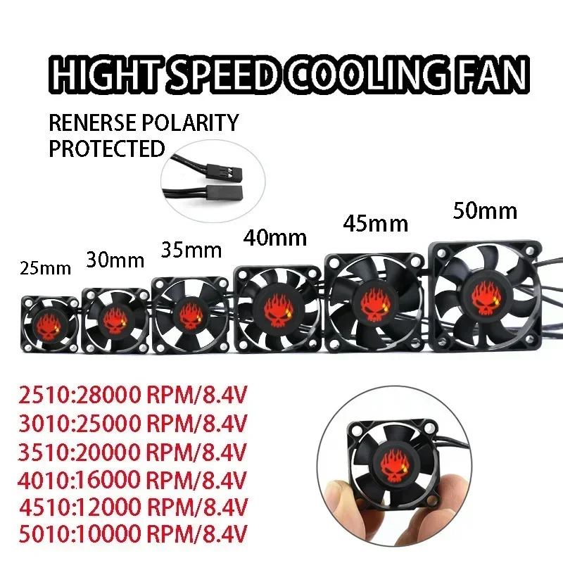 Vysokorýchlostný chladiaci ventilátor 25 mm 30 mm 35 mm 40 mm 45 mm 50 mm pre 1/10 RC automobil ESC Motor