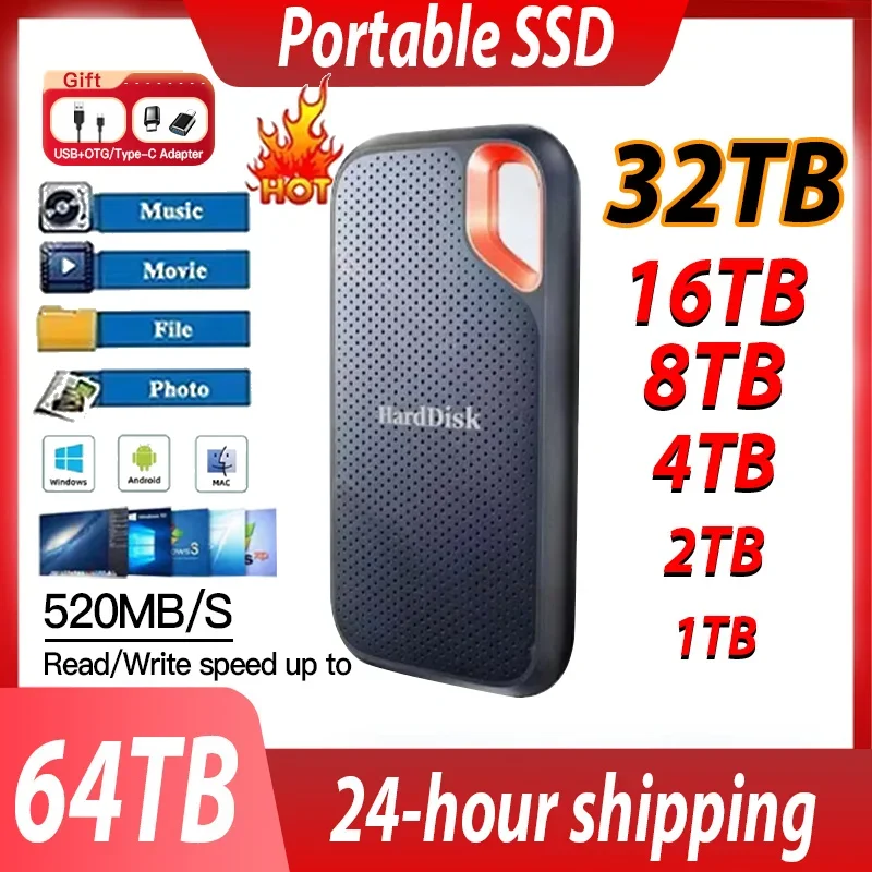 Vysokorýchlostný prenosný externý pevný disk SSD 1TB Externý pevný disk 2TB Externý tuhý stav USB 3.1 SSD pre notebook Mac