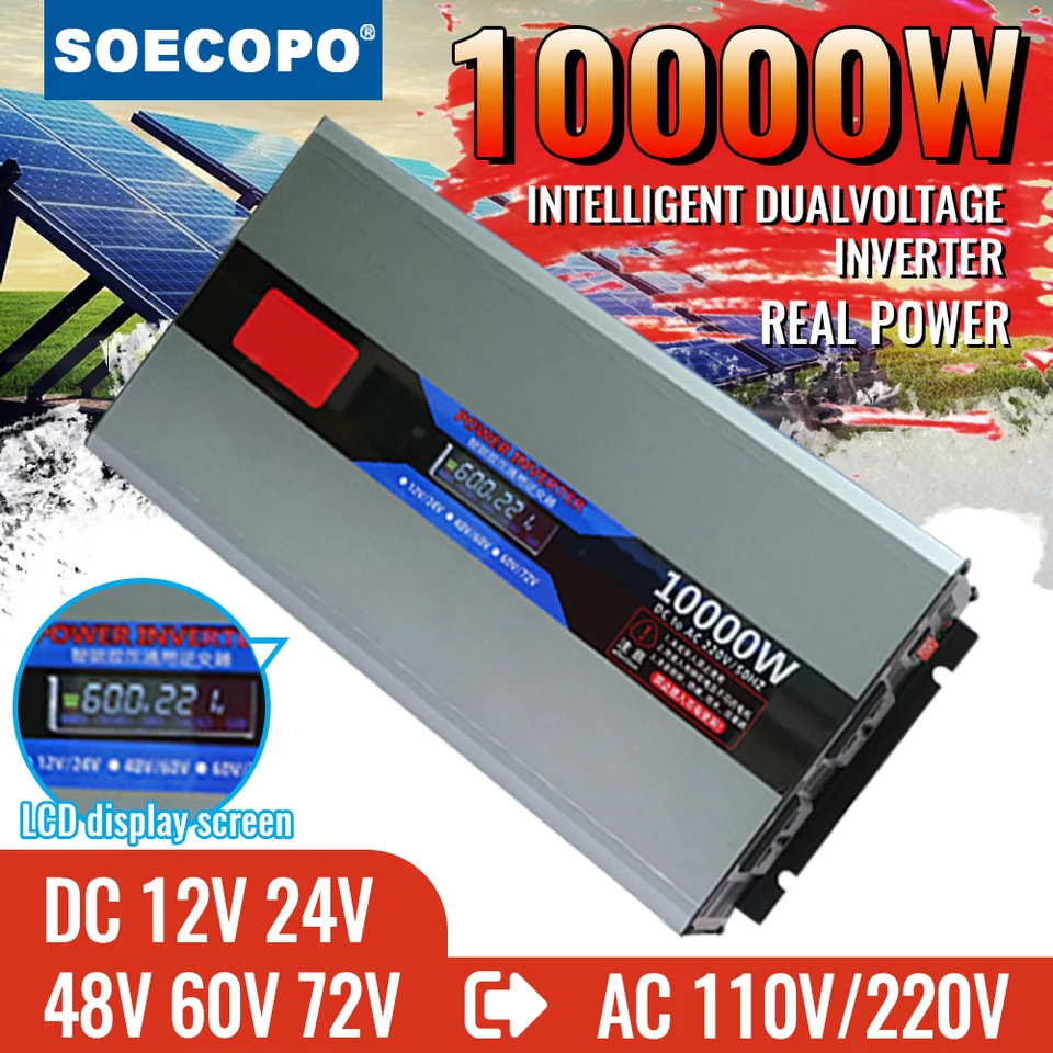 Vysokovýkonný menič 10000W špičkového inteligentného duálneho napätia LCD zobrazuje viacnásobnú ochranu kompatibilného s vstupom 12 V/24V/48V/60V/72V Vstup