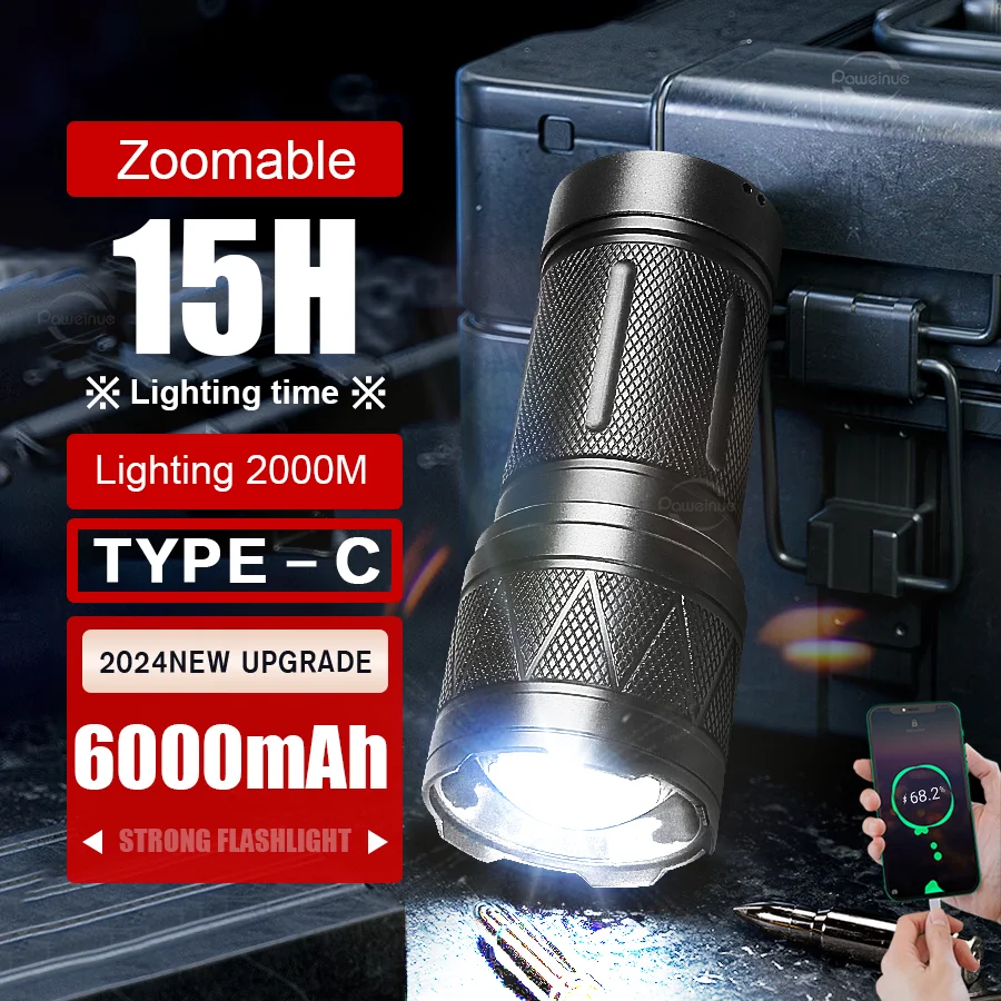 Vysoká kapacita 6000 mAh zväčšiteľná baterka Ultra Power 2000 m dlhá výstrelok nabíjajte prenosné núdzové reflektor LED Torch