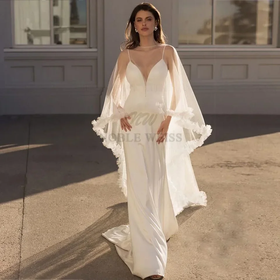 Vysoká nízka svadobná mys svadobnej bundy Bolero rameno Cape Cape Tull Tulle Svadobný zábal