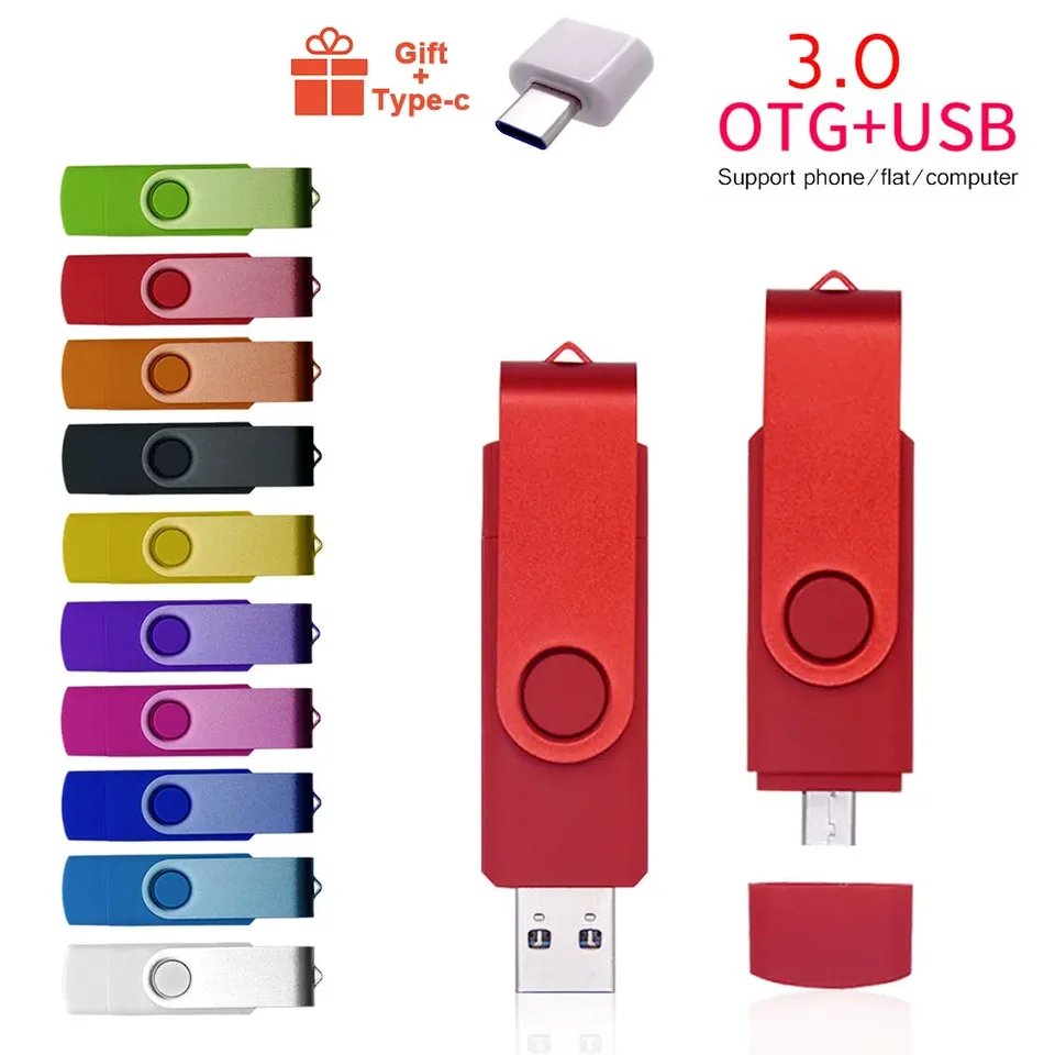 Vysoká rýchlosť 2 v 1 USB 3,0 Flash Pendrive USB Key OTG USB Flash Drive H2TestW 16 GB 32 GB 64 GB 128 GB Pen Drive CLE + Typ-C Adaptér