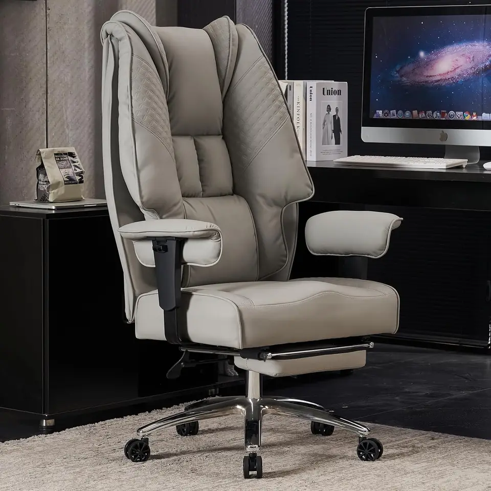 Vysoké kancelárske stoličky 400 libier široké sedadlo, kožené vysoké chrbát Executive Office Stolic s odpočinkom, ergonomická kancelárska stolička