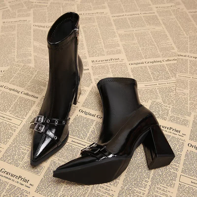 Vysoké podpätky členkové topánky Dámske topánky Šiksty na špičke Sexy topánky pre ženy 2024 Nové bočné zips Classic Daily Boots Dámske topánky boots bota