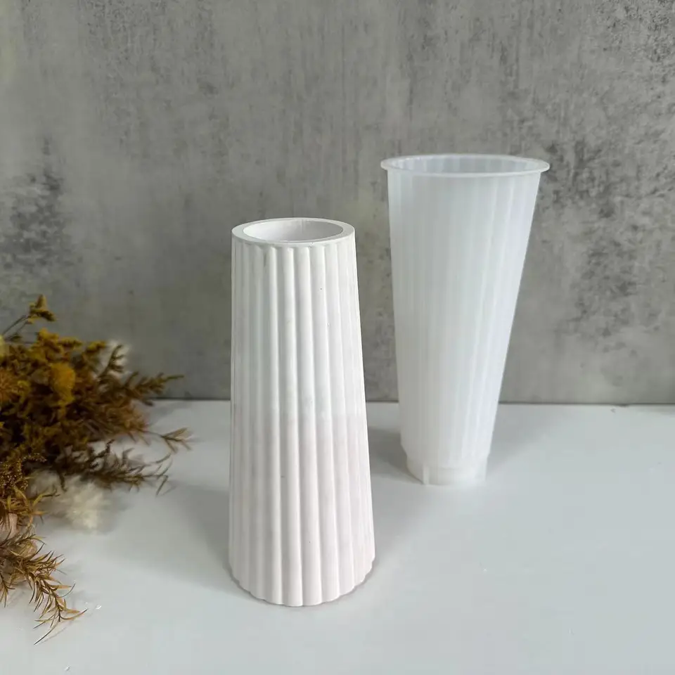 Vysoké pruhované silikónové vázy pleseň DIY Epoxidová živici kvapka lepidla Clay Cement Sadra