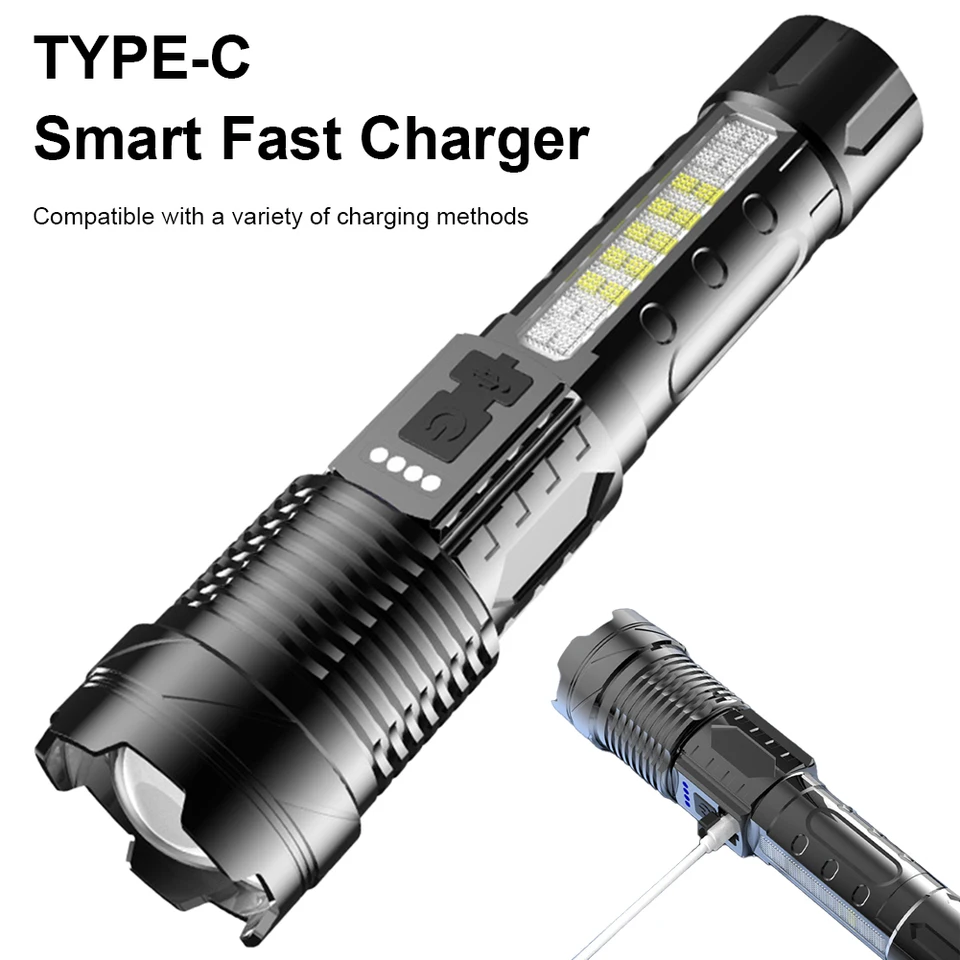 Vysoké silné LED baterky Núdzové reflektory USB Nabíjateľné 1200 mAh Teleskopické priblíženie kempingu 800 lm
