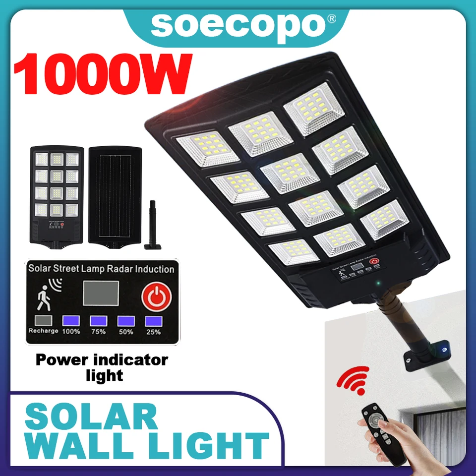 Vysoké solárne svetlo LED svetlá Vonkajšie 1 000 W vonku solárne lampa 3 režim diaľkovo ovládanie vodotesná záhradná pouličná lampa