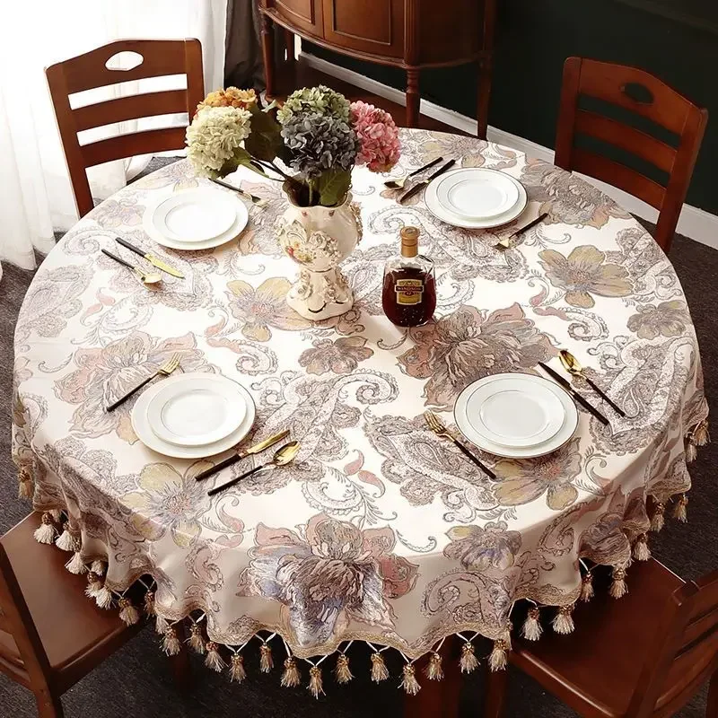 Vysoký presný 3D Jacquard Tassel obrusový obrus retro retro reliéf Veľký okrúhly obalový obal na obálku hotel Svadobný dekor