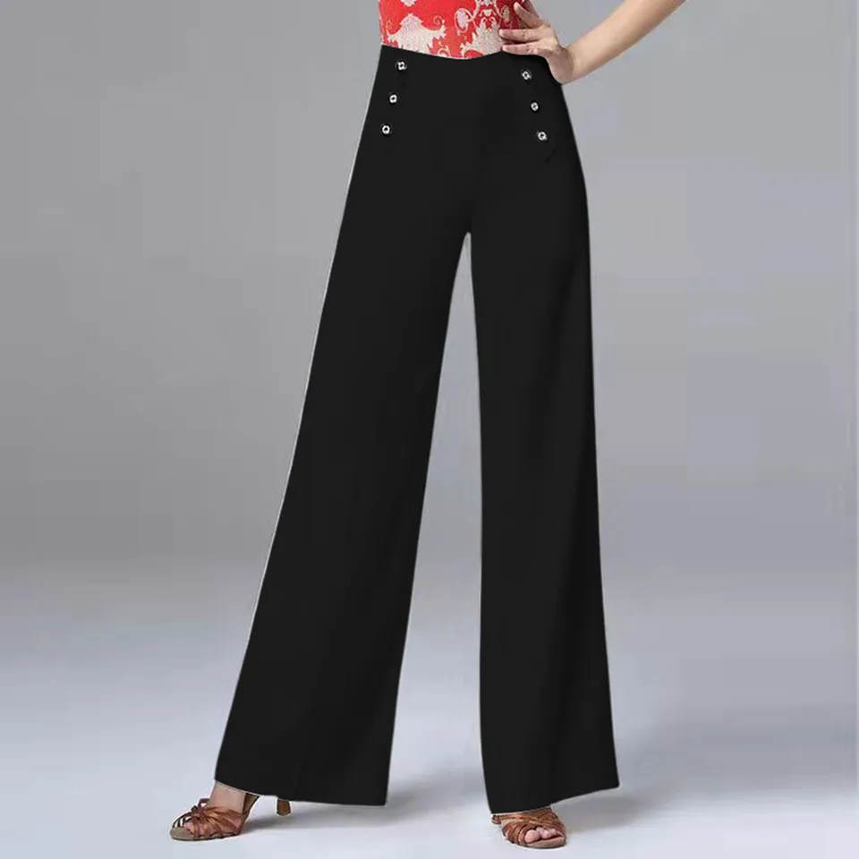 Vysoký pás Nové tanečné nohavice pre ženy spoločenské tanečné nohavice so širokým nohavicami Zničenie a všestranné šťavy pre ženy Long Pant Casual