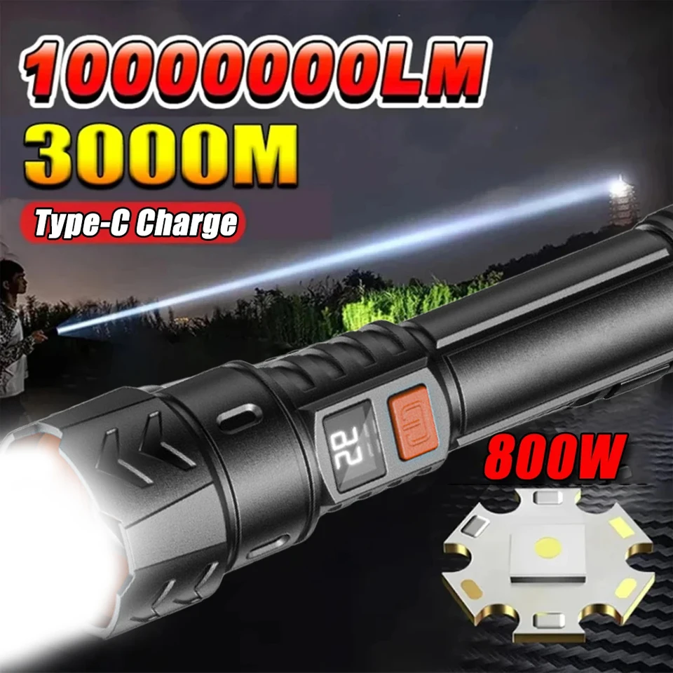 Vysoký výkon 2000lm LED baterka Vstavaná batéria USB Nabíjateľná silná ľahká taktická baterka vonkajšia kemping