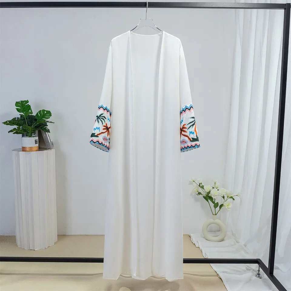 Vytlačené s dlhým rukávom Otvorené predné abaya moslimské kaftany maxi dĺžka ramadan modlitebné šaty islamské oblečenie moslimské jilbabs abayas