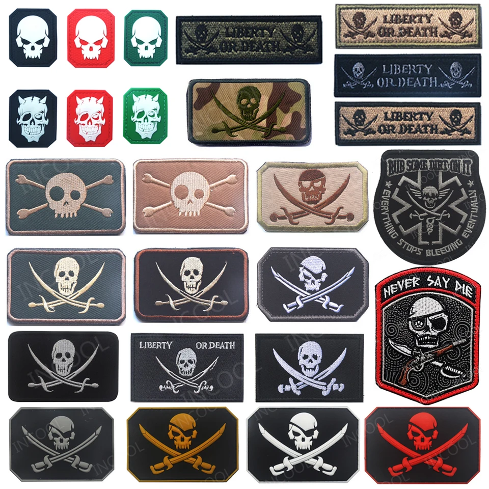 Vyšívané záplaty lebky Smel Swords Patch Ir Reflex 3D Gumber PVC pre odevy batohových uzáverov