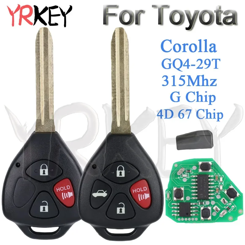Vzdialený kľúč GQ4-29T pre Toyota Corolla Venza 2010 2011 2012 2013 2014 2015 315MHz 4d 67 G čip transpondder vstupný automobil diaľkové vozidlo FOB