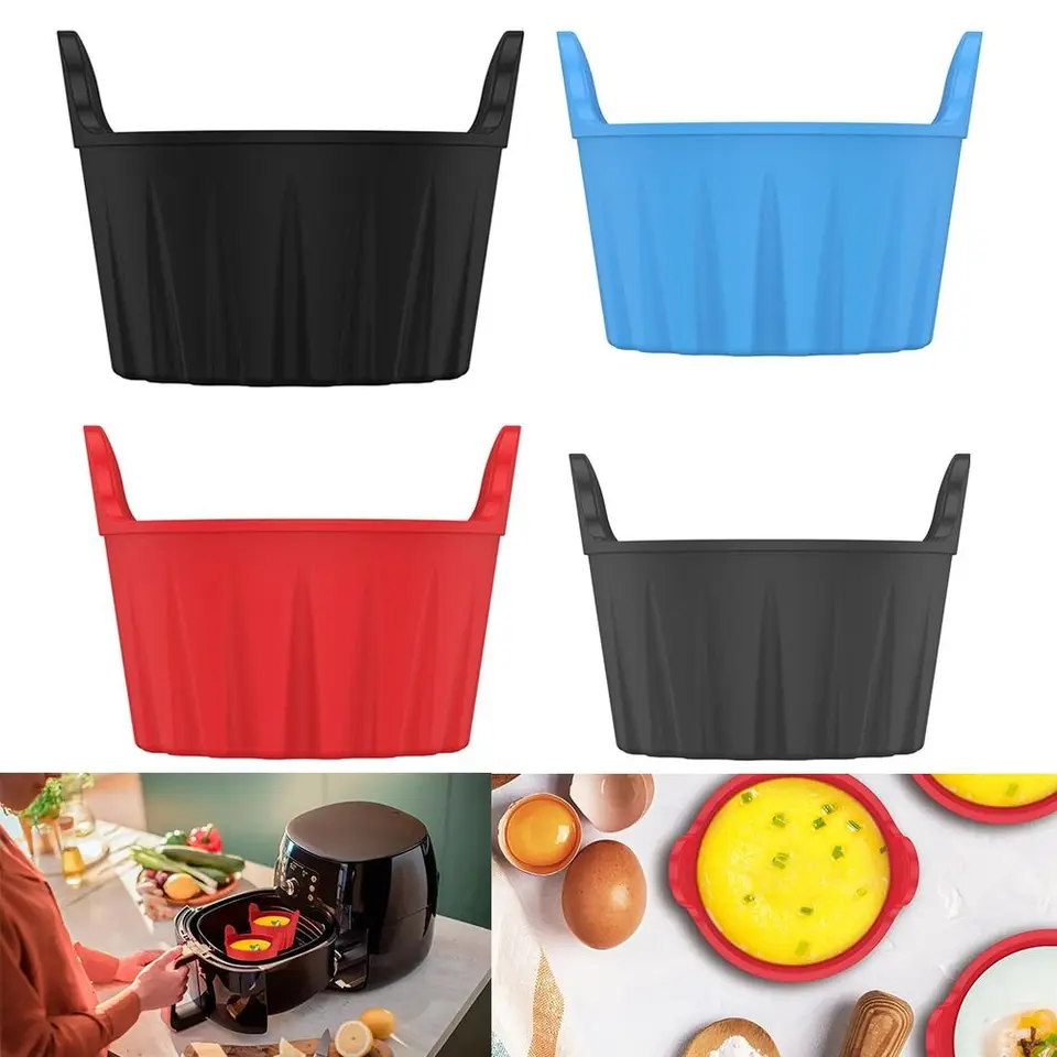 Vzduchové fritéza vaječné pytliak vzduch Air Fryer Foldy vaječné formy Silikónové vajíčko Pytliacky šálky opätovne použiteľné silikónové pečenie šálky