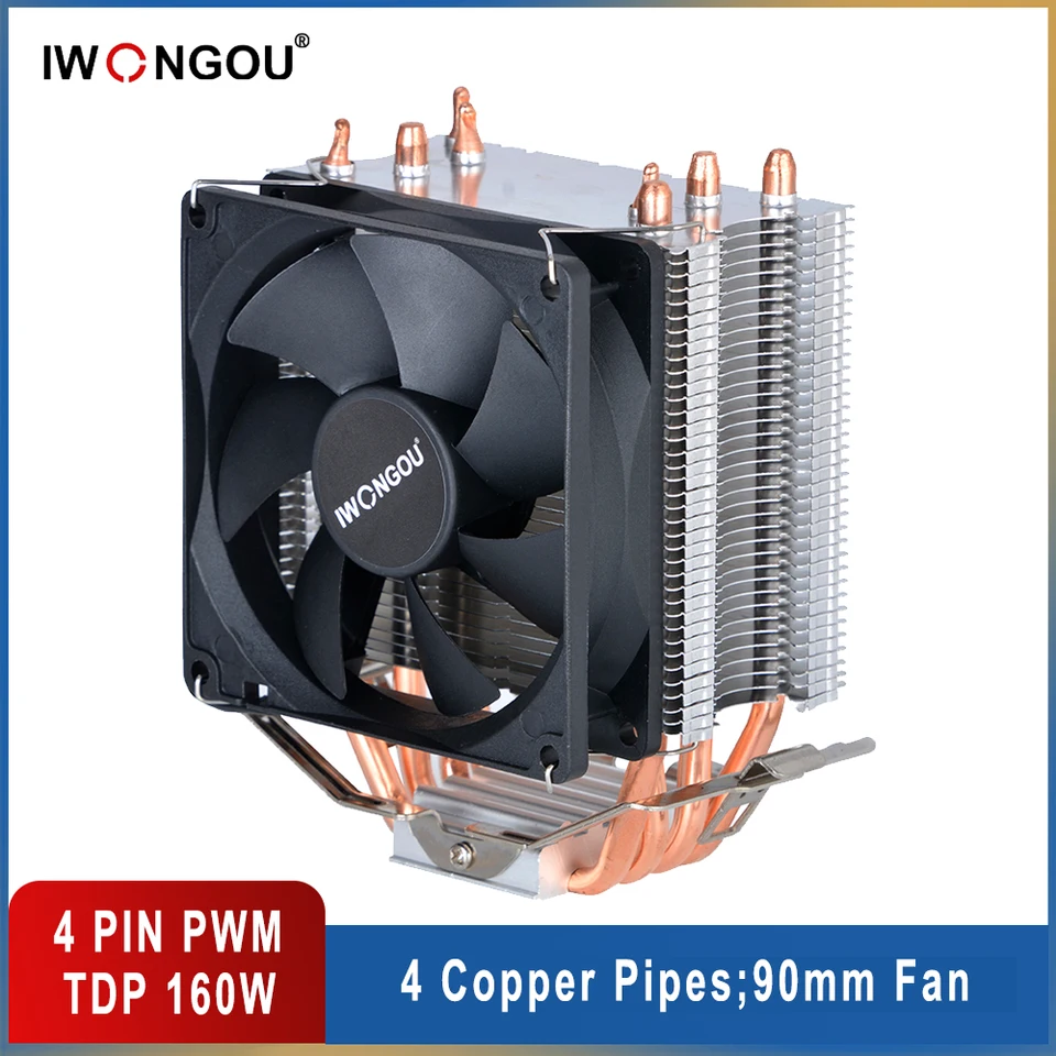 Vzduchový chladič x99 4pin 90 mm RGB Cooling CPU ventilátor Iwongou CPU Cooler 4 Heatpipes Radiator pre Intel LGA2011v3 1200 1155 1700 AM4 AMD