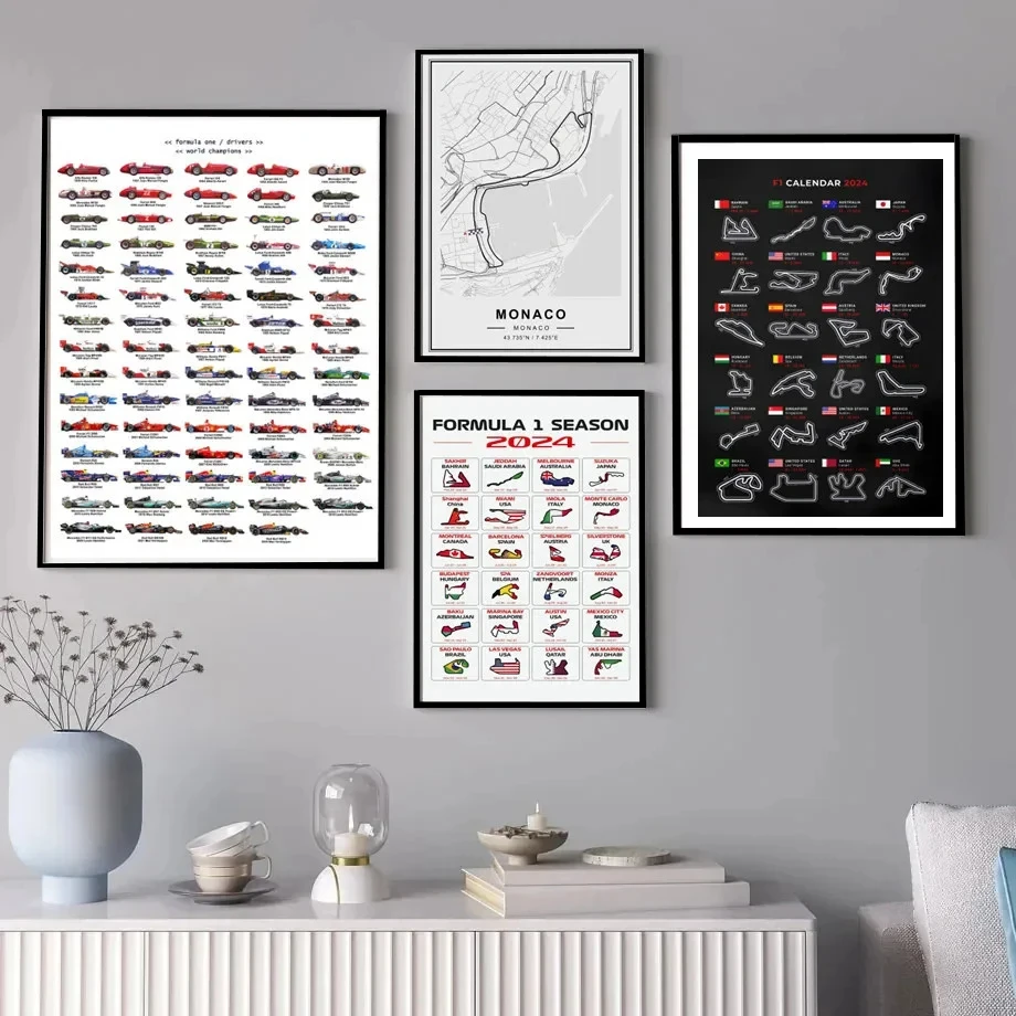 Vzorec 1 2024 F1 majstri sveta vývoj automobilu Plagáty preteká Grand Prix Nordic Wall Art Canvas maľba domáca izba dekor darček