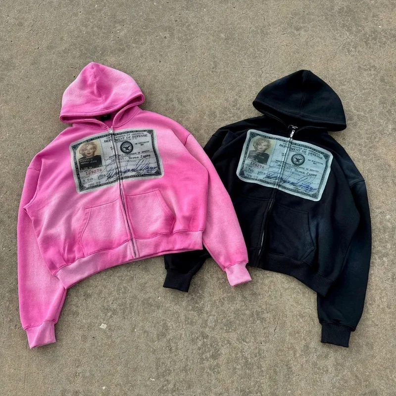 Vzorka americkej celebrít Vzorka Obsah Tlačená výklenok Casy Zipper Hoodie Ženy y2k na jeseň zima estetická klasická mikina