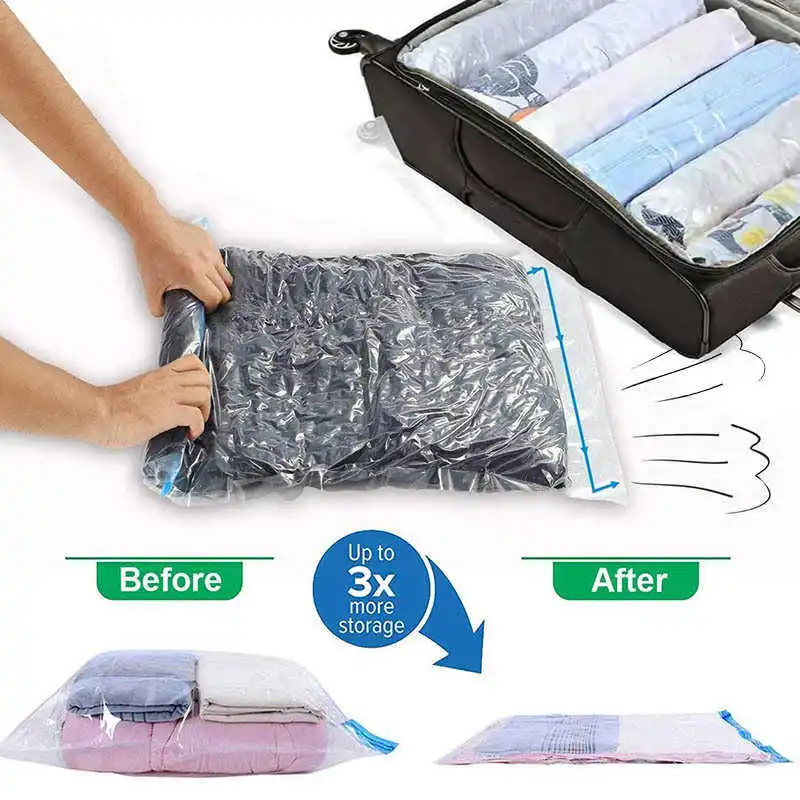 Vákuová cestovná taška Roll Up 35x50cm Plast Transparent Storage Taška Usporiadanie miestnosti vášho kufra na batožinu Kompresná taška