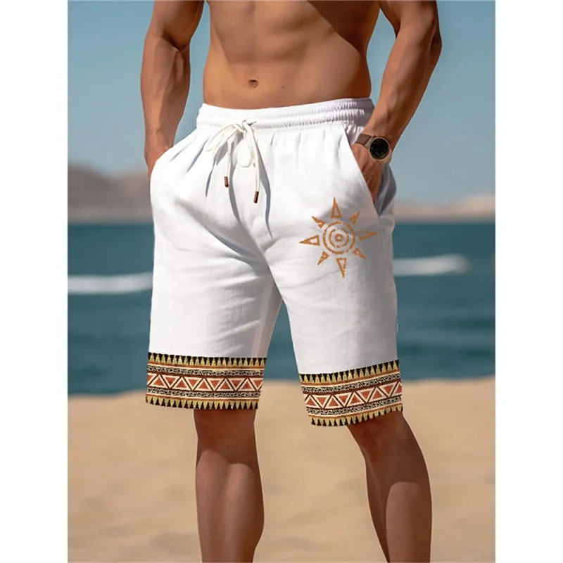 Víriace značky vzorové plávajúce kmene pre mužov Etnické 3D tlač Krátke nohavice Summer Priedušná fitness ulica Loose Beach Shorts