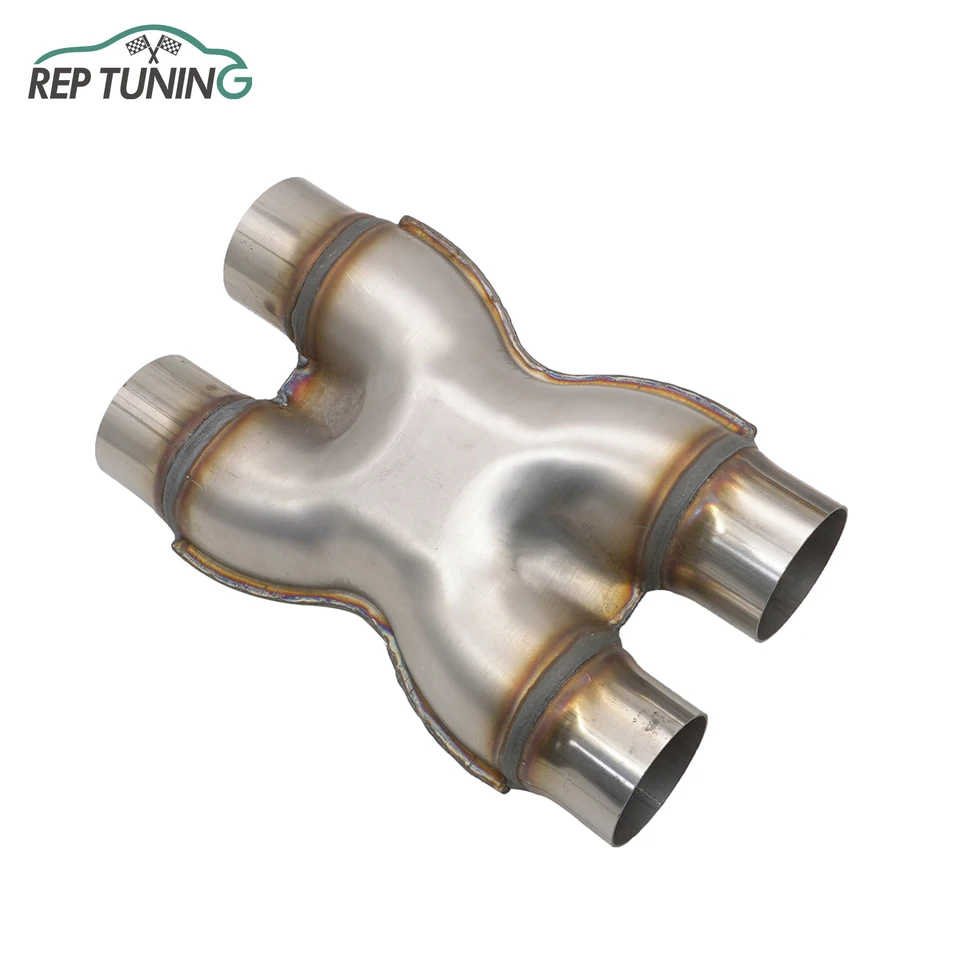 Výfukový tlmič výfukového automobilu H rúrka x Výfuk trubice 4 Way Adapter Connector pre tlmič 409 Nerezová oceľ 2 