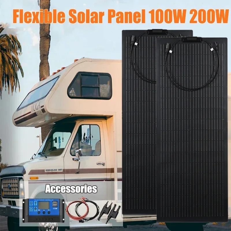 Výkonná 200 W 100W Flexibilná súprava solárnych panelov Kompletná skolákna slnečného velk