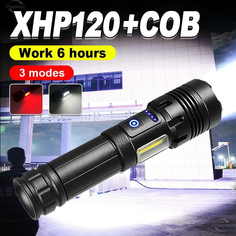 Výkonná baterka s vysokým výkonom LED Super jasné taktické taktické svetlo COB Bočné svetlo Nabíjateľná lampa kempingovej lampy
