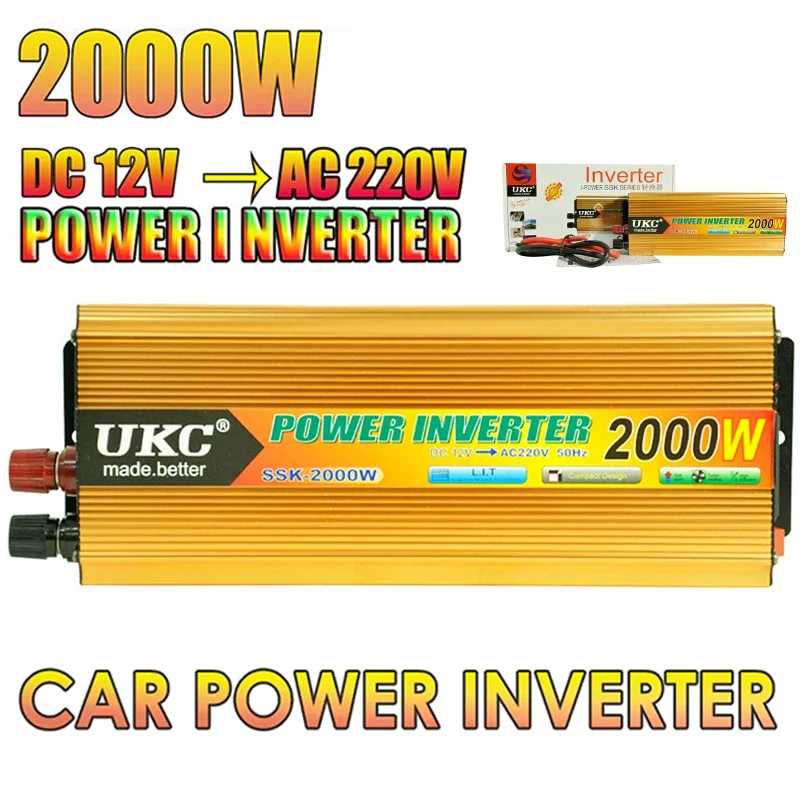 Výkonový invertor 12V 220V Pure Sine Wave 500W-2000W Transformátor Prevádzkujte multifunkčný menič automobilového meniča soketu