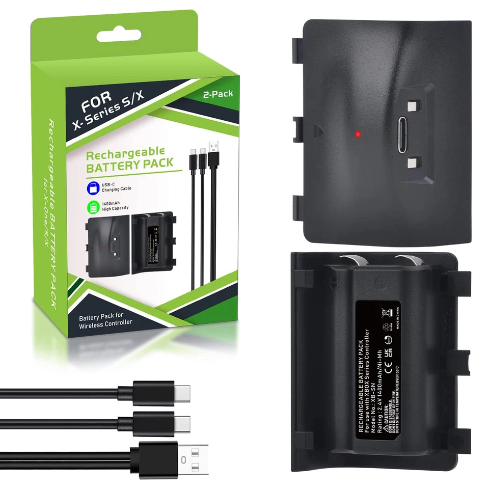 Výmena batérie 1400 mAh pre Xbox Series S, Xbox Series X Ovládač, s 2 v 1 nabíjacom kábele typu C (nie pre Xbox One)