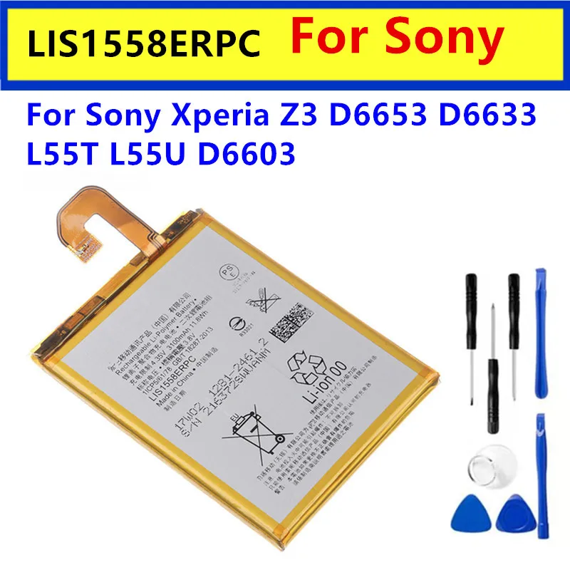 Výmena batérie LIS1558ERPC pre spoločnosť Sony Xperia Z3 D6653 D6633 L55T L55U D6603 Telefón BATTERSKO 3100 mAh