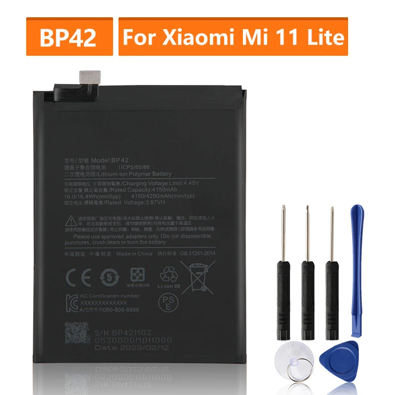 Výmena batérie pre Xiaomi Mi 11 Lite BP42 Nabíjateľná telefónna batéria 4250 mAh s náradím