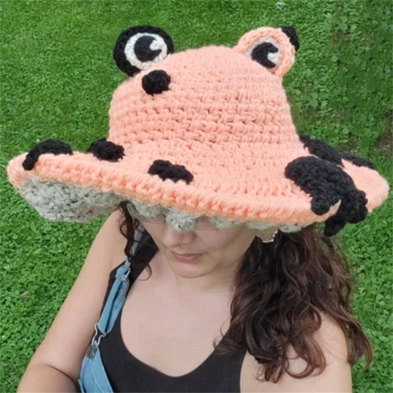 Výstredná osobnosť vtipná klobúk pre ženy Muži žaby huby Halloween Cosplay kostým klobúk ručne vyrábané háčkované zimné teplé klobúky